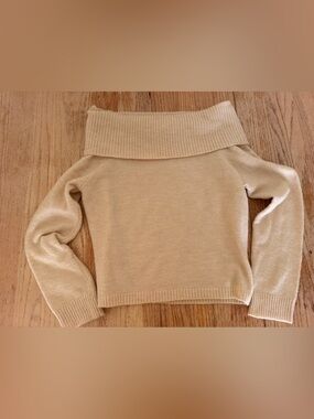 Cider Cream Off-Shoulder Fold-Over Sweater